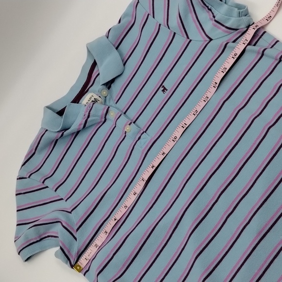 Old Navy sky blue pink burgundy stripe athletic prep polo top size large - Picture 6 of 9